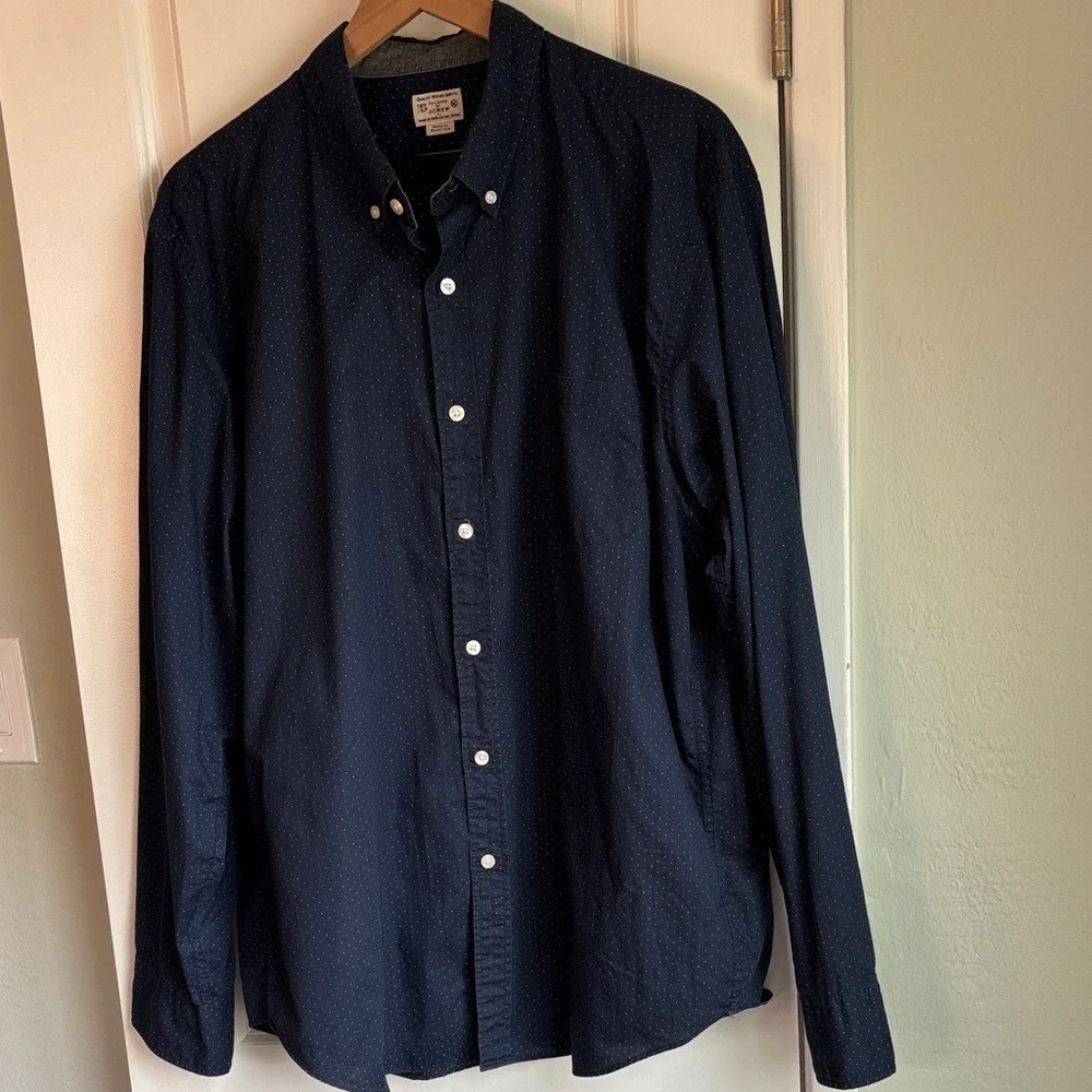 J.Crew Navy Micro-Dot Cotton Button-Up Shirt‎ Men's XL